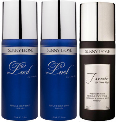 

LUST BY SUNNY LEONE 2 Lust BLUE & 1 FOREVER BLACK Body Spray - For Men(450 ml, Pack of 3)