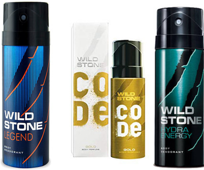 

Wild Stone HYDRA ENERGY DEODORANT 150ml 1 Pcs+ CODE GOLD DEODORANT 120ml 1 Pcs + LEGEND DEODORANT Deodorant Spray - For Men(150 ml, Pack of 3)