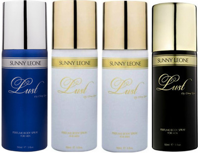 

LUST BY SUNNY LEONE 1 Lust BLUE & 2 Lust WHITE & 1 Lust BLACK Body Spray - For Men(600 ml, Pack of 4)