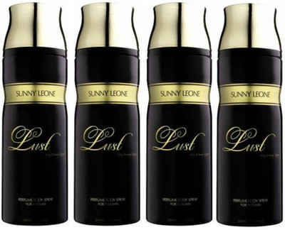 

LUST BY SUNNY LEONE Four Lust BLACK Body Spray - For Women(800 ml, Pack of 4)