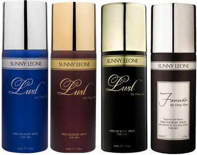 

LUST BY SUNNY LEONE 1 Lust BLUE & 1 Lust BROWN & 1 Lust BLACK & 1 FOREVER BLACK Body Spray - For Men(600 ml, Pack of 4)