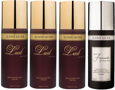 

LUST BY SUNNY LEONE 3 Lust BROWN & 1 FOREVER BLACK Body Spray - For Men(600 ml, Pack of 4)