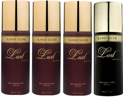

LUST BY SUNNY LEONE 3 Lust BROWN & 1 Lust BLACK Body Spray - For Men(600 ml, Pack of 4)