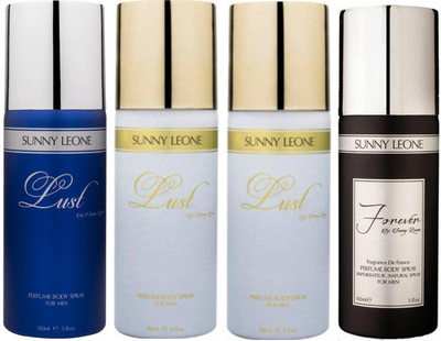 

LUST BY SUNNY LEONE 1 Lust BLUE & 2 Lust WHITE & 1 FOREVER BLACK Body Spray - For Men(600 ml, Pack of 4)
