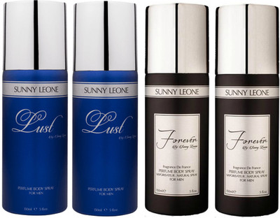 

LUST BY SUNNY LEONE 2 Lust BLUE & 2 FOREVER BLACK Body Spray - For Men(600 ml, Pack of 4)