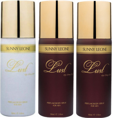 

LUST BY SUNNY LEONE 1 Lust WHITE & 2 Lust BROWN Body Spray - For Men(450 ml, Pack of 3)