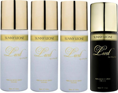

LUST BY SUNNY LEONE 3 Lust WHITE & 1 Lust BLACK Body Spray - For Men(600 ml, Pack of 4)