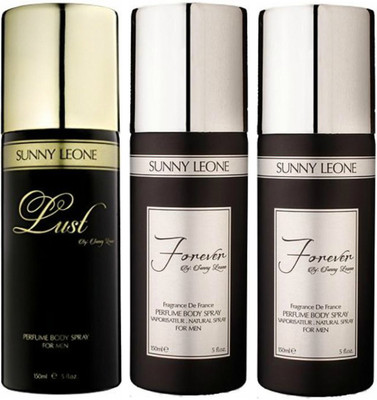 

LUST BY SUNNY LEONE 1 Lust BLACK & 2 FOREVER BLACK Body Spray - For Men(450 ml, Pack of 3)