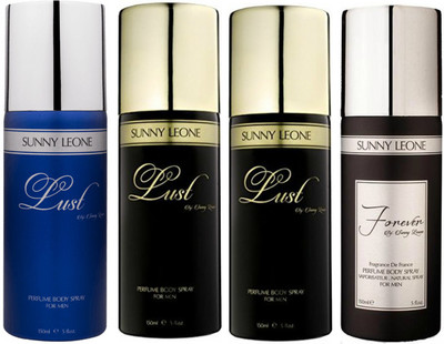 

LUST BY SUNNY LEONE 1 Lust BLUE & 2 Lust BLACK & 1 FOREVER BLACK Body Spray - For Men(600 ml, Pack of 4)