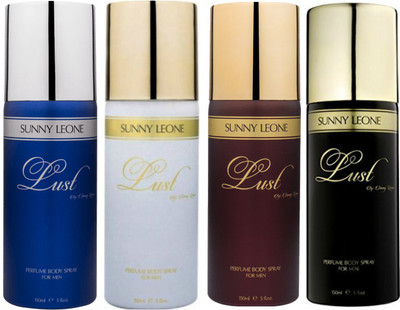 

LUST BY SUNNY LEONE 1 Lust BLUE & 1 Lust WHITE & 1 Lust BROWN & 1 Lust BLACK Body Spray - For Men(600 ml, Pack of 4)