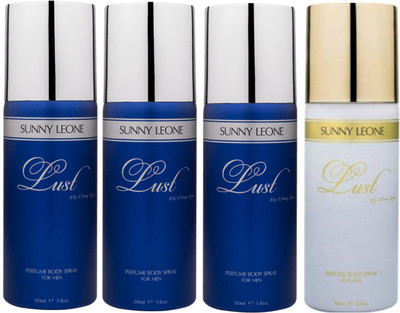 

LUST BY SUNNY LEONE 3 Lust BLUE & 1 Lust WHITE Body Spray - For Men(600 ml, Pack of 4)