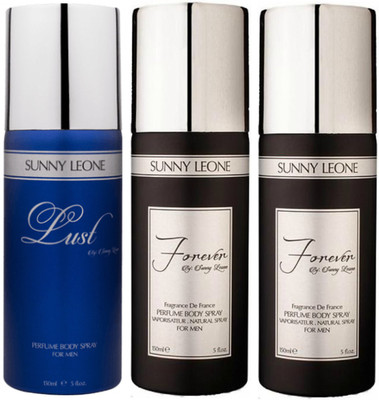 

LUST BY SUNNY LEONE 1 Lust BLUE & 2 FOREVER BLACK Body Spray - For Men(450 ml, Pack of 3)