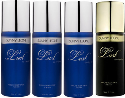 

LUST BY SUNNY LEONE 3 Lust BLUE & 1 Lust BLACK Body Spray - For Men(600 ml, Pack of 4)