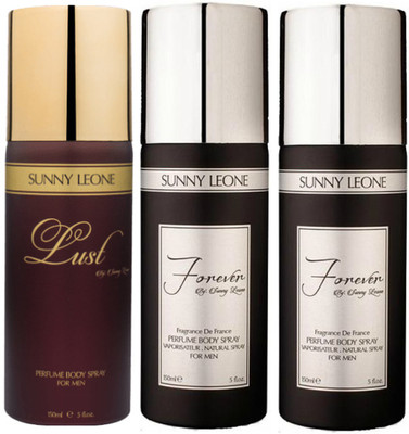 

LUST BY SUNNY LEONE 1 Lust BROWN & 2 FOREVER BLACK Body Spray - For Men(450 ml, Pack of 3)