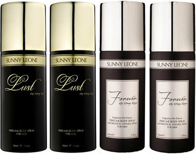 

LUST BY SUNNY LEONE 2 Lust BLACK & 2 FOREVER BLACK Body Spray - For Men(600 ml, Pack of 4)