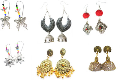 

monihar Oxidised combo set Silver Drop Earring