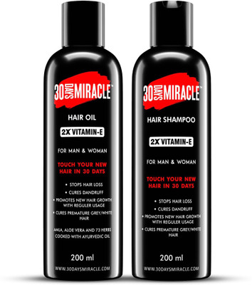 

30 DAYS MIRACLE 2X Vitamin-E Hair Oil & Hair Shampoo 200ml. Anti Hair Fall | Anti Dandruff | Promotes New Hair Growth & Cures Premature Greying. For Man & Woman. Hair Oil(400 ml)