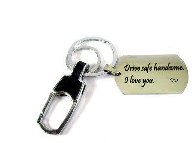 

Streetsoul Drive Safe Handsome Message Engraved Keychain Stainless Steel Silver Keyring on 2mm Tag Gift for Women & Men. Key Chain
