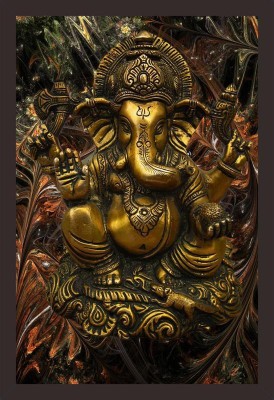 Mad Masters Lord Ganesha in Bronze Texture print 1 Piece wooden framed painting |Wall Art | Home Décor | Painting Art | Unique Design | Attractive Frames Digital Reprint 18 inch x 12 inch Painting(With Frame)