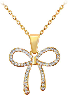 

FreshVibes Gold Plated Bow Tie Knot Party Wear Short Pendant Chain Necklace for Women Gold-plated Crystal Alloy