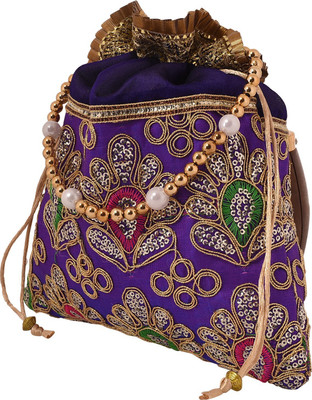 

Craft Trade Silk Embellished Work Drawstring Multicolor Potli Bag Potli(Purple)