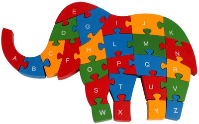 

FK RETAIL Wooden Jigsaw Puzzle Elephant Toy With A-Z English Alphabets And Numbers Puzzle - Jigsaw Blocks Multicolor(26 Pieces)