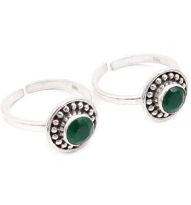 

MANJARI JEWELS SCT06 Silver Cubic Zirconia Silver Plated Toe Ring Set, Green;silver