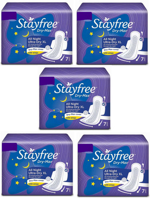 

Stayfree All Night Ultra -Dry Xl (7+7+7+7+7) Pads Sanitary Pad(Pack of 5)