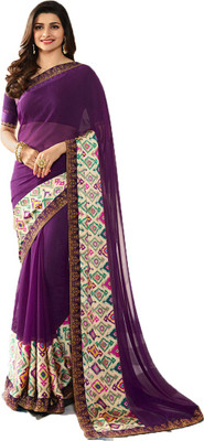 Wow Creation Printed Bollywood Georgette, Chiffon Saree(Purple) Flipkart
