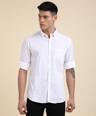 HIGHLANDER Men Solid Casual White Shirt
