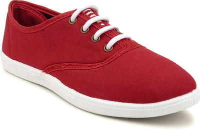 

Fuel Womens Girl's Laced Up Solid Canvas Shoes For Women(Red, Redwhite