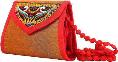 

Craft Trade Women Evening/Party Orange Cotton Sling Bag