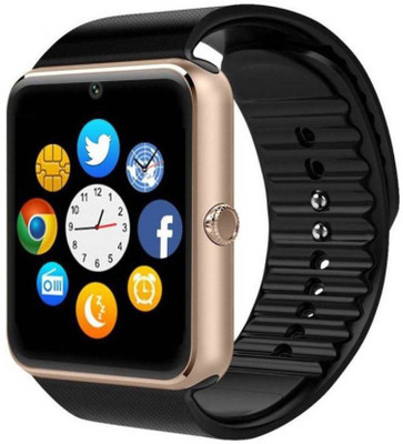 

Junaldo GT-08 smart phone watch with call mobile function with sim and memory card slot. with anti lost system gold, black Smartwatch(Black Strap Free Size)