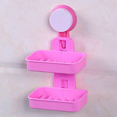 

Vmoni Double Layer Soap Box Suction Cup Holder Rack Bathroom Shower Soap Dish Hanging Tray Wall Holder Storage Holders (Number of Shelves-1) (P-Multi color)(Pink)