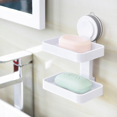 

Vmoni Double Layer Soap Box Suction Cup Holder Rack Bathroom Shower Soap Dish Hanging Tray Wall Holder Storage Holders (Number of Shelves-1) (W-Multi color)(White)