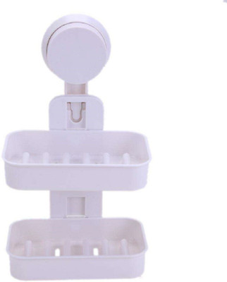 

Vmoni Double Layer Soap Box Suction Cup Holder Rack Bathroom Shower Soap Dish Hanging Tray Wall Holder Storage Holders (Number of Shelves-1) (W-Multi color)(White)