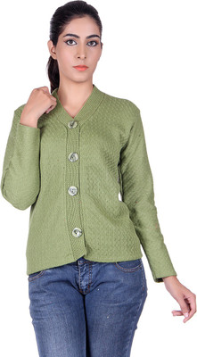 SatSun Solid V Neck Formal Women Green Sweater