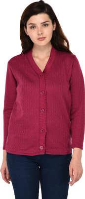 eWools Women Button Self Design Cardigan