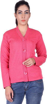 eWools Women Button Self Design Cardigan