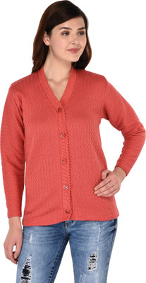 eWools Women Button Self Design Cardigan