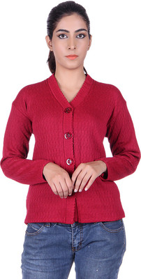eWools Women Button Self Design Cardigan