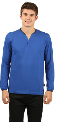 zebu Solid Men Henley Neck Blue T-Shirt