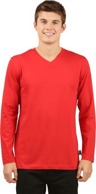 zebu Solid Men V Neck Red T-Shirt