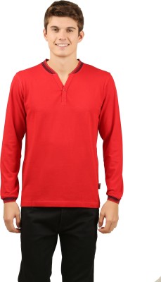 zebu Solid Men Henley Neck Red T-Shirt