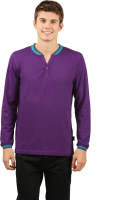 zebu Solid Men Henley Neck Purple T-Shirt
