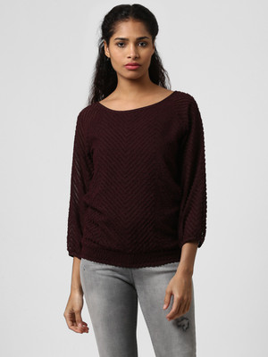 HARPA Casual Regular Sleeve Self Design Women Maroon Top