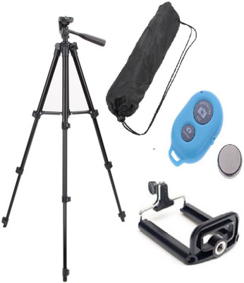 

ReTrack 3Way Head Adjustable Aluminum Tripod With Wireless Remote And Phone Holder And Bag Tripod(Black, Supports Up to 2000 g)
