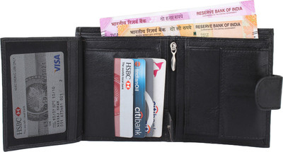 JVoutfits Men Black Genuine Leather Wallet(11 Card Slots)