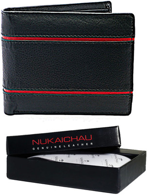 

Nukaichau Men Casual Black Genuine Leather Wallet(9 Card Slots), Red