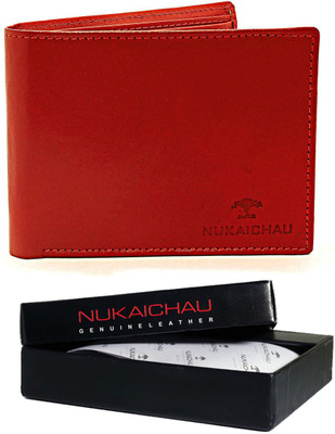 Nukaichau Men Casual Red Genuine Leather Wallet(9 Card Slots)